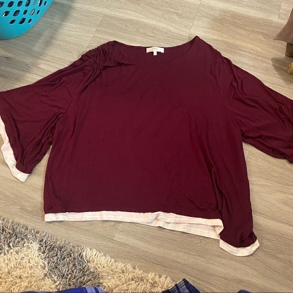 Gottex studio maroon with white shirt sleeve shirt
